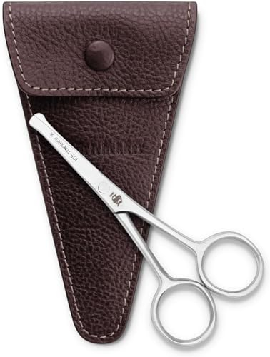 Störtebekker® Premium Beard Scissors – Made in Solingen, Germany - Various Sizes – Stainless Steel Scissors – Beard Trimmer for Men – Men's Nose Trimmer – Gift Idea – with Leather Case (Short (Coffee)
