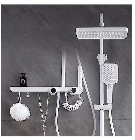 SWHC Duschsystem, Weiß Duschamaturenset 4 Funktionen Duschset Wandhalterung Dusche Regendusche Set Duschgarnitur mit Regendusche, Duschkopf, Bidet Handbrause, Wasserfallhahn