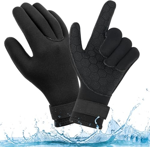 AUAUY Neopren Tauchhandschuhe, 3mm Warme Neoprenhandschuhe, Flexibel Schwimmhandschuhe mit Anti-Rutsch Partikeln, Erwachsene Fünf-Finger-Tauchhandschuhes für Open Water Swimming Surfing Tauchen