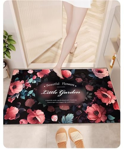 Badezimmerteppich, Badematte Rutschfest Stein, Fussmatte, Badvorleger, Fussmatte Innen, Duschvorleger Badematten Badteppich Rutschfest Waschbar, Teppich Badezimmer, Bathroom Mat Rose, 140x200cm
