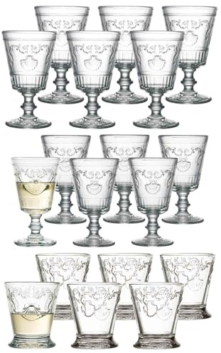 La Rochère Versailles Wein- und Wassergläser Set 18-teilig, Gläser-Set mit antikem Relief, jeweils 6 Rotweingläser Weißweingläser Wassergläser, Transparent, Kristallglas