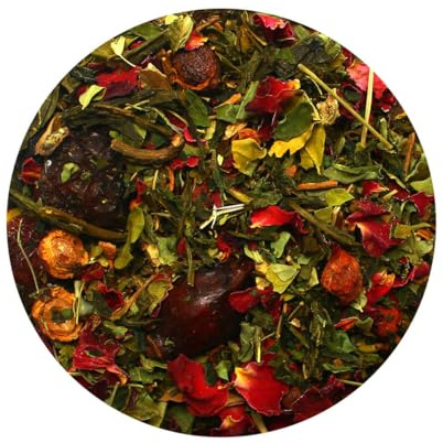 BabaFood Kräutertee mit Hagebutte| Grün Tee und Papayablatt | Weißdornfrucht und Schlehdornfrucht | Natürlicher Kräftigungstee | Kräuter tee ohne künstliche Zusatzstoffe | Kräutertee loose leaf 100g