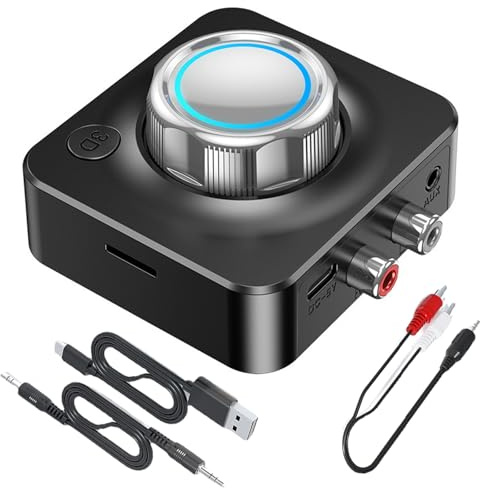 Bluetooth 5.0 Audio RCA Receiver, Kabelloser Bluetooth Audio-Empfänger, Adapter Auto Stereoanlage, RCA AUX Bluetooth Musik Empfänger, Dual AUX Ausgänge für Autoradio Home Stereoanlage