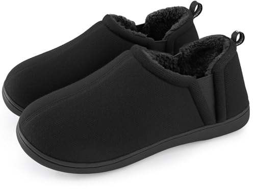 Snug Leaves Men's Faux Wool Slippers Comfy Warm Winter House Shoes with Elastic Gores Dark Black, 6-7 UK