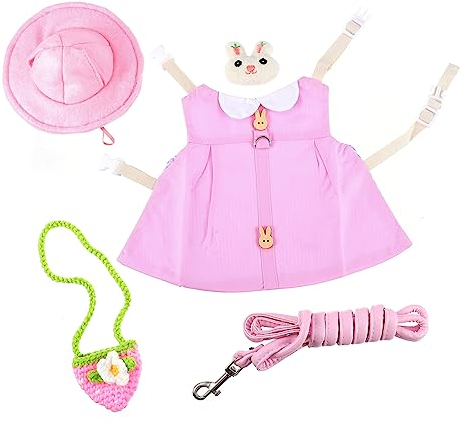 DOITOOL Pet Bunny Vest Set Rabbit Harness Leash Easter Bunny Dress up Cat Vest Small Pet Supplies