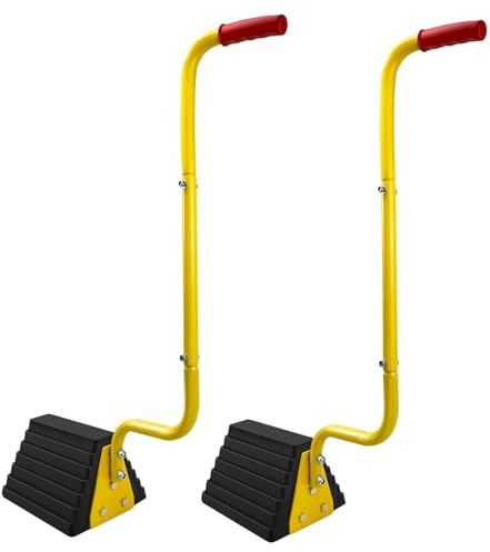 ROBLOCK 2 Pack Heavy Duty Rubber Wheel Chocks with Handle for Trucks, Sturdy Solid Anti Slip Wheel Stopper for All Weather Use -Trucks, RV, Travel Trailer, Pop Up Camper Accessory(2 Pcs)