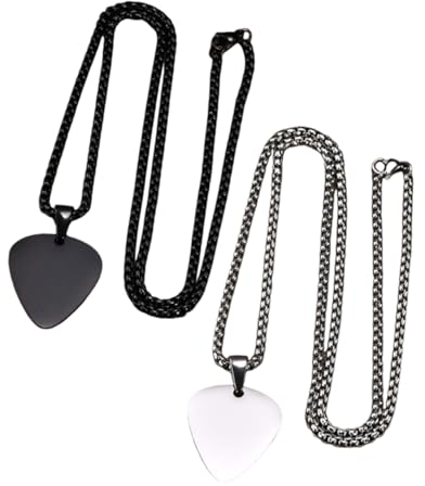 Mikinona 2stücke Edelstahl Gitarren-plektrum Anhänger Gravurfähige Pick Kette in Stahl Schwarzfarben Leichtes Musik Schmuck Zubehör Für Gitarrenspieler Und Fans