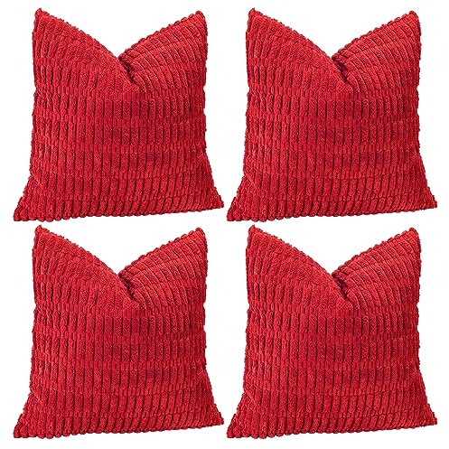 Sungeek 4er Set Kordsamt Kissenbezüge, Dekorativ Zierkissenbezüge Weich Kissenbezug Dekokissen Sofakissen Couchkissen Deko Bezug Kissenhülle für Sofa Schlafzimmer Wohnzimmer (Rot, 40x40 cm)