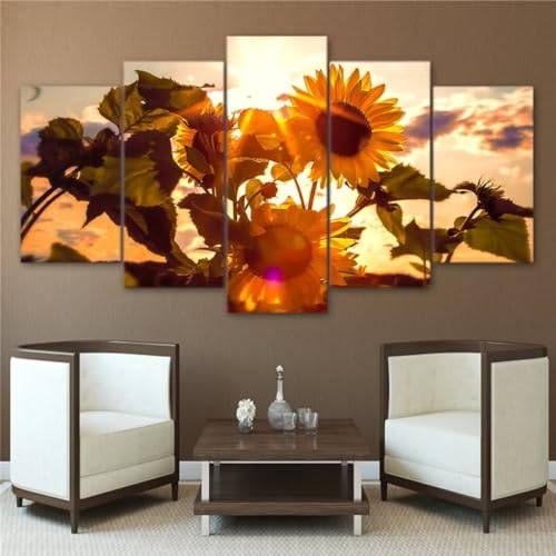 Sonnenblume Diamond Painting 5 Pack, DIY 5D Diamond Painting Set Blume Daiments Painting Erwachsene XXL 125x60cm 5 Stück Diamond Painting Kinder Bastelset Set for Home Wall Decor Geschenk Mädchen