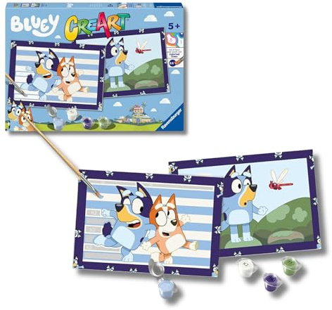 Ravensburger - Creart Junior: Bluey | Manualidades Niños 5+ Años | Cuadros para Pintar por Numeros | Kit Pintura Niños | Pintura por Numeros | Regalo Original