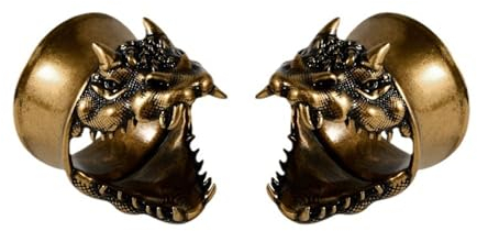ANAZOZ 14mm Flesh Tunnel, Single Flared Tunnel Vintage Drachenkopf, Tunnel Kupfer Ohrringe Piercing 2 Stück