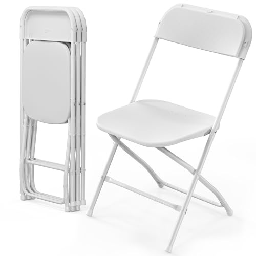 Bonnlo Klappstuhl, Stühle 4er Set, Gartenstuhl Klappbar, für Hochzeit Garten Drinnen & Outdoor, Stapelbar, aus Metall & Kunsttoff, bis 159 KG, Weiß