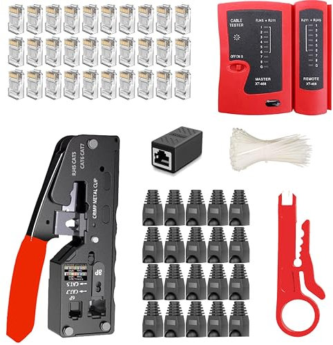MAYLINE RJ45 Testeur de Network Réseau Cable Kit d'outils Pince à Sertir de Réparation d'Ordinateur RJ11 RJ12 Cat6 Cat5e Professional Maintenance de Testeur de Câble LAN ﻿ (Rouge)