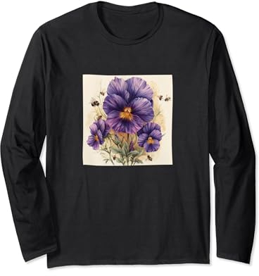 Stiefmütterchen-Blume blühend mit Bienen um Grafik Langarmshirt