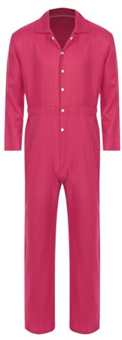dPois Herren Arbeitsoverall Einteiler Overall Jumpsuit mit Knopfleiste Revers Arbeitsanzug Einfarbig Arbeitskleidung Werkstatt Lackierung Hot Pink XXL