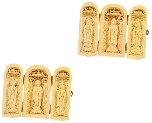 STOBAZA 2stücke Holz Buddha Statue Für Desktop Elegante Buddha Figur Aus Hochwertigem Holz Für Wohnzimmer Schlafzimmer Tempeldeko Einzigartiges Kunstwerk Für Spirituelle Atmosphäre