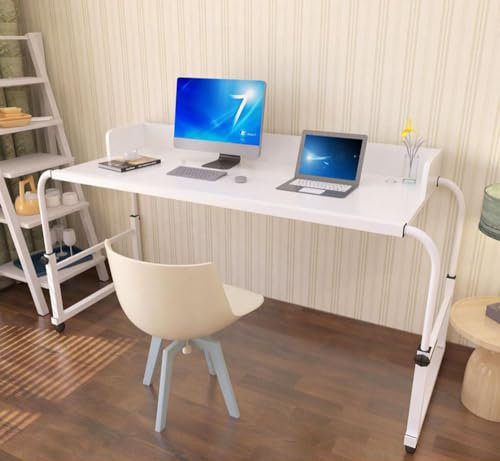 Bureau d'ordinateur mobile à hauteur réglable avec roulettes pour utilisation au-dessus du lit, table de lit roulante pour lit king et grand lit, bureau d'ordinateur portable long avec plateau