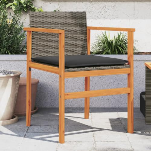 Xichuzi Gartenstühle mit Kissen 2 STK. Grau Poly Rattan Massivholz, Gartenmöbel, Terrassenstühle, Balkon Sessel, Balkon Stühle, Balkonstuhl, Garten Stühle Für Draussen - 368712