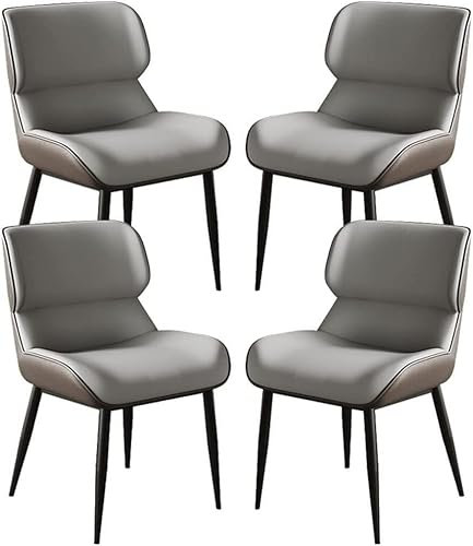 Set mit 4 modernen Esszimmerstühlen aus Mikrofaser-Leder mit ergonomischem Sitz und festen Beinen aus Karbonstahl (dunkelgrau)