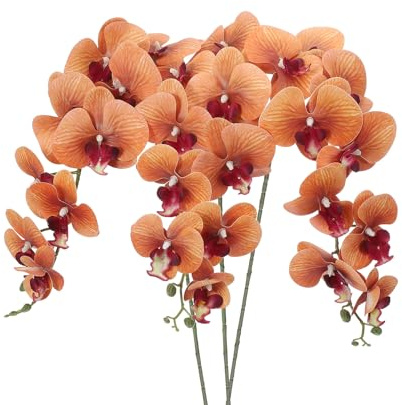 PATIKIL Artificial Orchid Stems 41, 3 Pack 9 Heads Faux Phalaenopsis Flowers Real Touch Fake Orchid Flower Branch for Vase Home Wedding Decoration, Drak Yellow