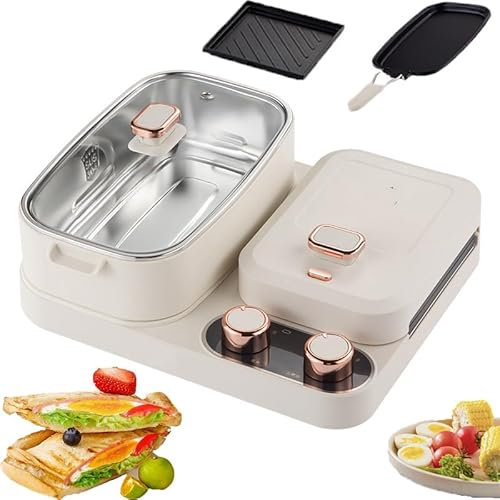 Macchina per panini Multifunzionale, pentola Calda, Macchina per la Colazione Portatile 2 in 1 con Padella Antiaderente e manopola Regolabile per cene domestiche, cialde per Feste di intrattenimento