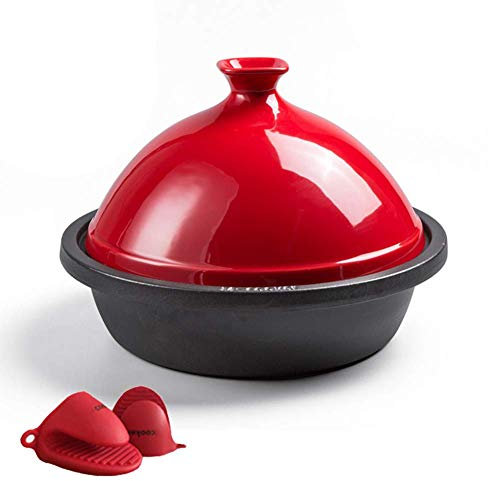 Cocottes avec couvercles Tajine de Cuisson Tajine Moyen en Fonte émaillée sans Plomb avec Couvercle en céramique (Rouge)