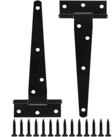 Multipack T-Hinges with Screws, Heavy Duty T-Strap Gate Hinges, Black Coated Metal Tee Hinges, Rustproof and Weather Resistant for Shed Doors, Barn Doors, Wooden Gates, and Fences. (250mm (10))