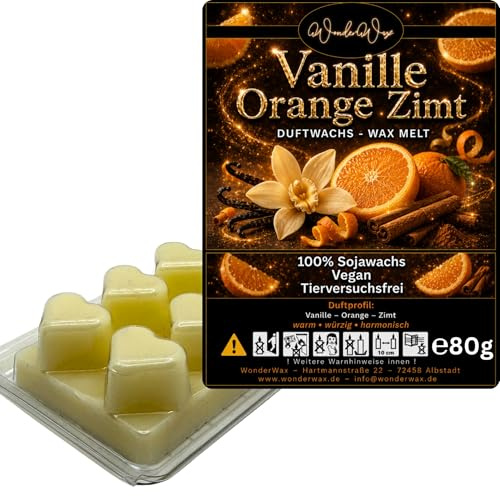 WonderWax® Duftriegel 6 x Duftwachs Herzen Weiß Spicy Vanille Orange Zimt | Farbe: Weiß | Raumduft für Duftlampen, Wax Melt, Sojawachs, Indoor Duftöl Wachs schmelzen für Aromalampe
