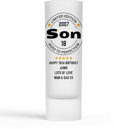 Personalised Son 18th Birthday Shot Glass 2008 Age 18 Limited Edition Aged to Perfection, 18th Birthday Gift