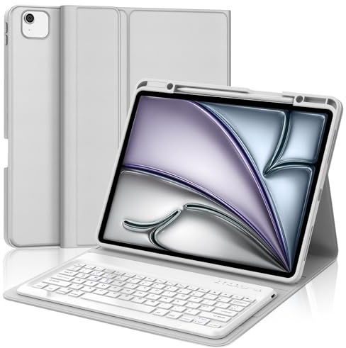 IVEOPPE Keyboard Case for iPad Air 13-inch (M2 2024/ M3 2025)- QWERTY UK Layout Keyboard for iPad Pro 12.9-inch 6th/5th/4th/3rd, Detachable Bluetooth Keypad for Air 13 inch– Light Gray