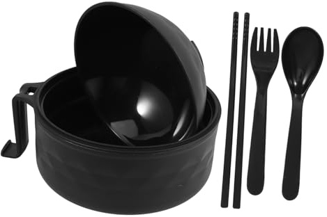 ABOOFAN Impostato Ciotola per ramen nel microonde forno a microonde per noodle zuppiera per con coperchio cuocipasta fornello di ramen ciotola ramen plastica Black