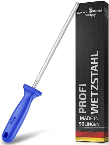 SCHWERTKRONE® Afilador de cuchillos de acero para cuchillos [fabricado en Solingen – Alemania] – Afilador de cuchillos – para profesionales (cromo vanadio) – azul 34 cm