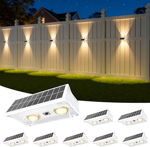 NIORSUN Lampada Solare da Esterno, 8 Pezzi, Leggero Su e Giù, Impermeabili IP65, 3000K/4000K/6500K + RGB, Applique da Esterno Solare per Parete, Terrazza, Giardino, Garage, Recinzione（Bianco）