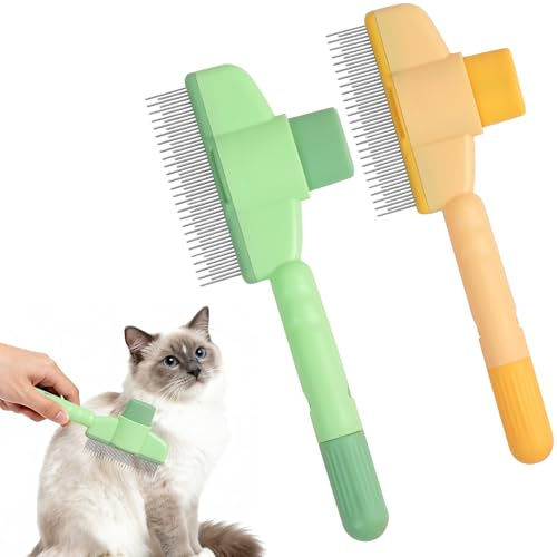 2 x Katzenbürste, Flohkamm und Fellpflegekamm für Katzen und Hunde | Fellblitz Bürste Katze mit Ein-Klick-Reinigung,entfernt lose Haare und Verfilzungen für Langhaar-und Kurzhaarkatzen.
