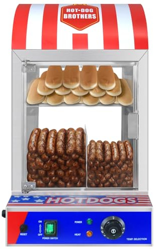 Máquina de Vapor para Hot Dogs con Calentador de Pan – Acero Inoxidable, Capacidad 50 Salchichas y 20 Panes, Uso Comercial y Doméstico para Snack Bar, Tienda y Fiesta