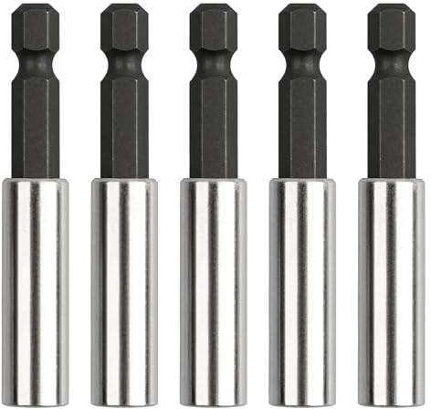 GmwyCzV 5 Piezas Portapuntas Magnético, 1/4 Vástago Hexagonal Barra de Liberación Rápida Porta Puntas para Atornillador, 60mm Portapuntas de Taladro Eléctrico, para Mayoría de Taladros Eléctricos