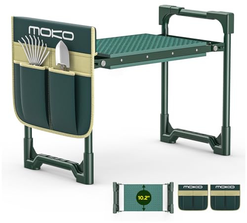 MoKo kniebank für Gartenarbeit, 350 lbs Klapphocker mit 2 Werkzeugtaschen | 2-in-1-gartenhocker klappbar mit 10.2in Sitzpolster erweitern, zwei Oxford-Werkzeugtaschen und faltbarem Design für