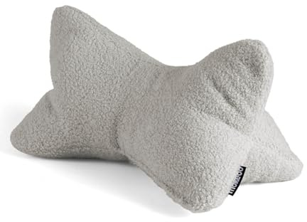 mokebo 'Der Leseknochen' Lesekissen aus weichen Bouclé-Stoff, ergonomisches Nackenkissen aus gemütliches Teddystoff, Flexible Stütze für Bücher, E-Books oder Tablets oder als Sofakissen in Grau