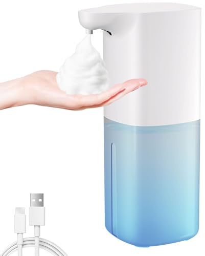 Seifenspender Automatisch, 350ml Elektrischer Seifenspender mit Sensor Infrarot, Automatischer Soap Dispenser, USB Wiederaufladbar, IPX6 Wasserdicht für Küchen Bad Schule Hotel (Schaum)