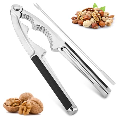 AUAUY 1 Pieza Cascanueces de Manual de Acero Inoxidable, con Mango Antideslizante y Tenedor para Abrir Almendras, Nueces, Pistachos y Castañas (Negro)