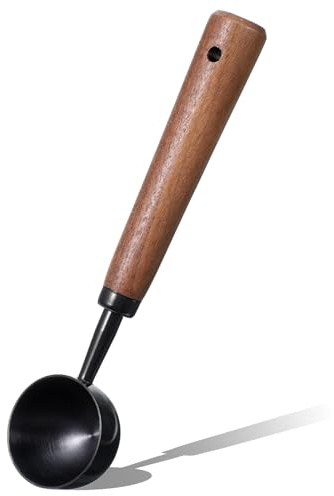 Cuchara medidora de café vintage, cuchara de café de 15 ml con mango de nogal, utensilio de cocina retro de acero inoxidable para recoger, medir y servir cafés, té y más (bronce)