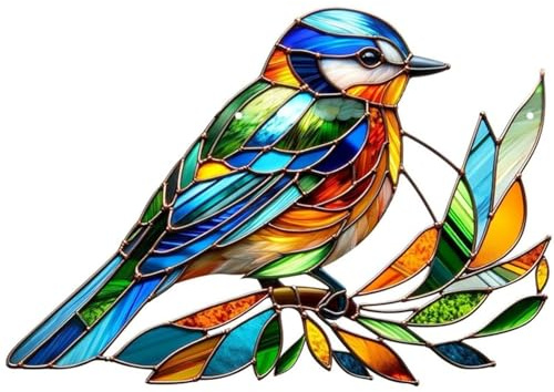 Buntglas-Vögel, Acryl-Sonnenfänger – Bunte hängende Fensterdekoration mit Metallkette für Zuhause/ 7, 9 x 5, 5