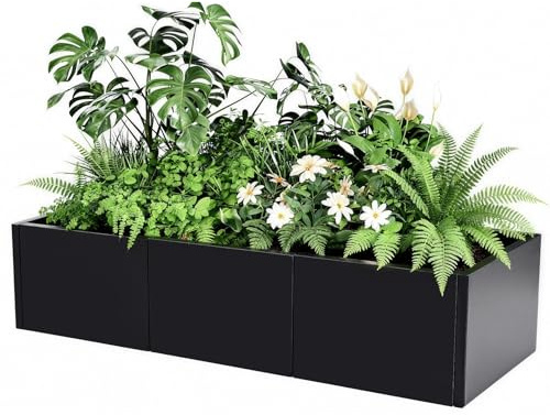 Garvee Jardinière rectangulaire surélevée en Acier Noir Robuste – Grand bac à Fleurs avec Fond, Drainage optimisé, Montage Facile sans Outils – Idéale terrasse, Balcon, Jardin ou intérieur,