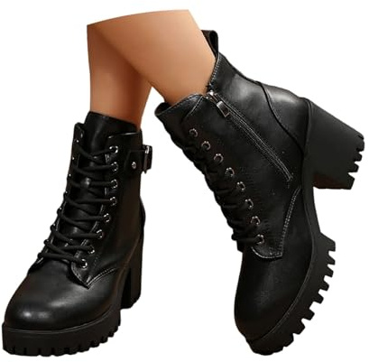 Stiefeletten mit Blockabsatz Schnallenriemen Schnürstiefeletten modisch für Winter Damen vielseitige Schuhkombinationen für Alltag Urlaub Dates