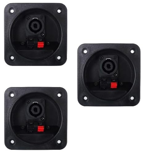 Set 3 pezzi - Vaschetta per Casse Acustiche con Speakon Femmina e Morsettiera a Molla - 80x80x50 mm - Nero