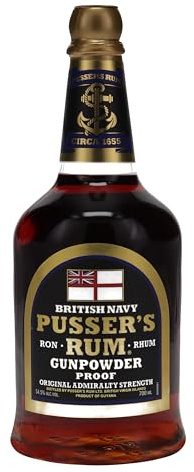 Pusser's Rum, Black Label Gunpowder Rum, 70 cl, 54.5 % ABV, Original Royal Navy Blend, produced at original Admiralty Strength, Great Father's Day Gift