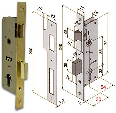 Welka 15880-45 015 Serratura da Infilare, Quadro 8 mm, Ottonata, 45 mm