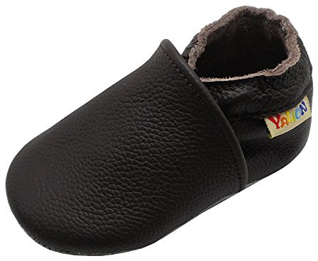 YALION Baby Boys Girls Shoes Crawling Slipper Toddler Infant Soft Leather First Walking Moccs(Dark Brown-B1,12-18 Months)