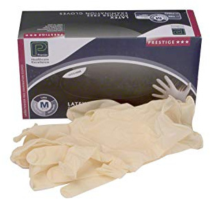 Premier Protector Latex Exam Gloves, Natural, Non-Powdered, Medium, Pack of 100