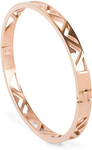 styleBREAKER Damen Edelstahl Armreif Azteken Cutout Muster | Stabiler Schmuck mit Klappscharnier, sicherer Clipverschluss, 17,5 cm Handgelenk-Umfang, 6 mm breit und 2 mm stark.